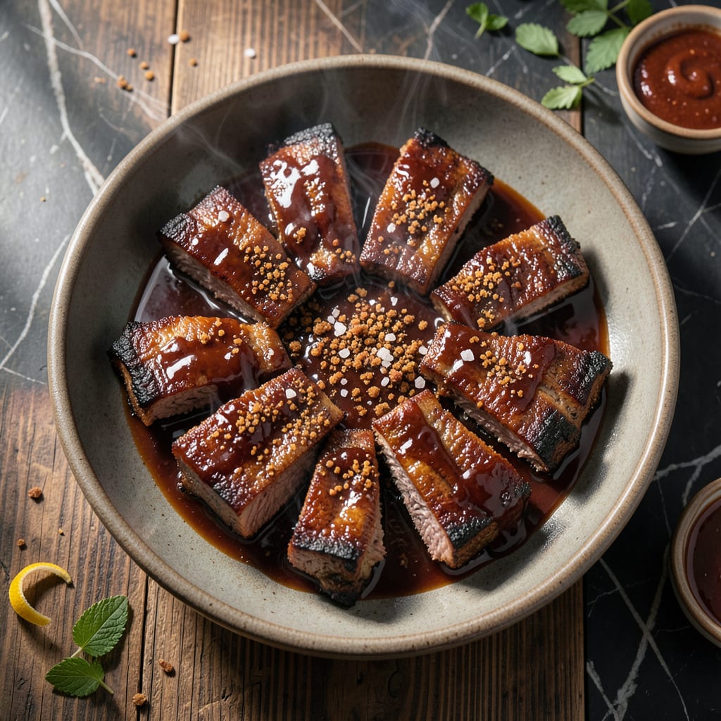 Oven Baked BBQ Beef Ribs Recipe: Dry Rub Crust and Saucy Finish example with annotations