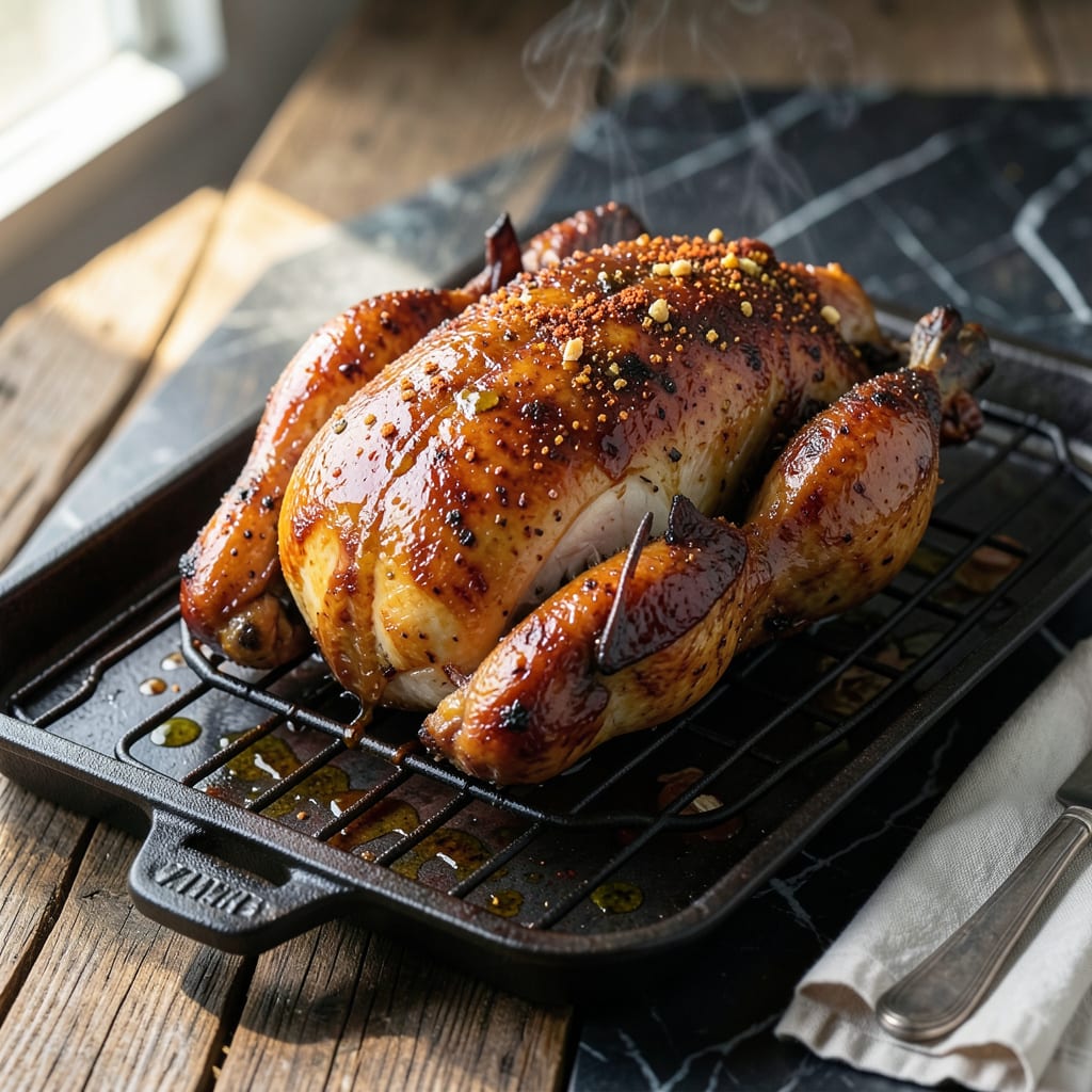 Visual representation of Oven Baked BBQ Whole Chicken Recipe: Crispy Skin and Smoky Depth