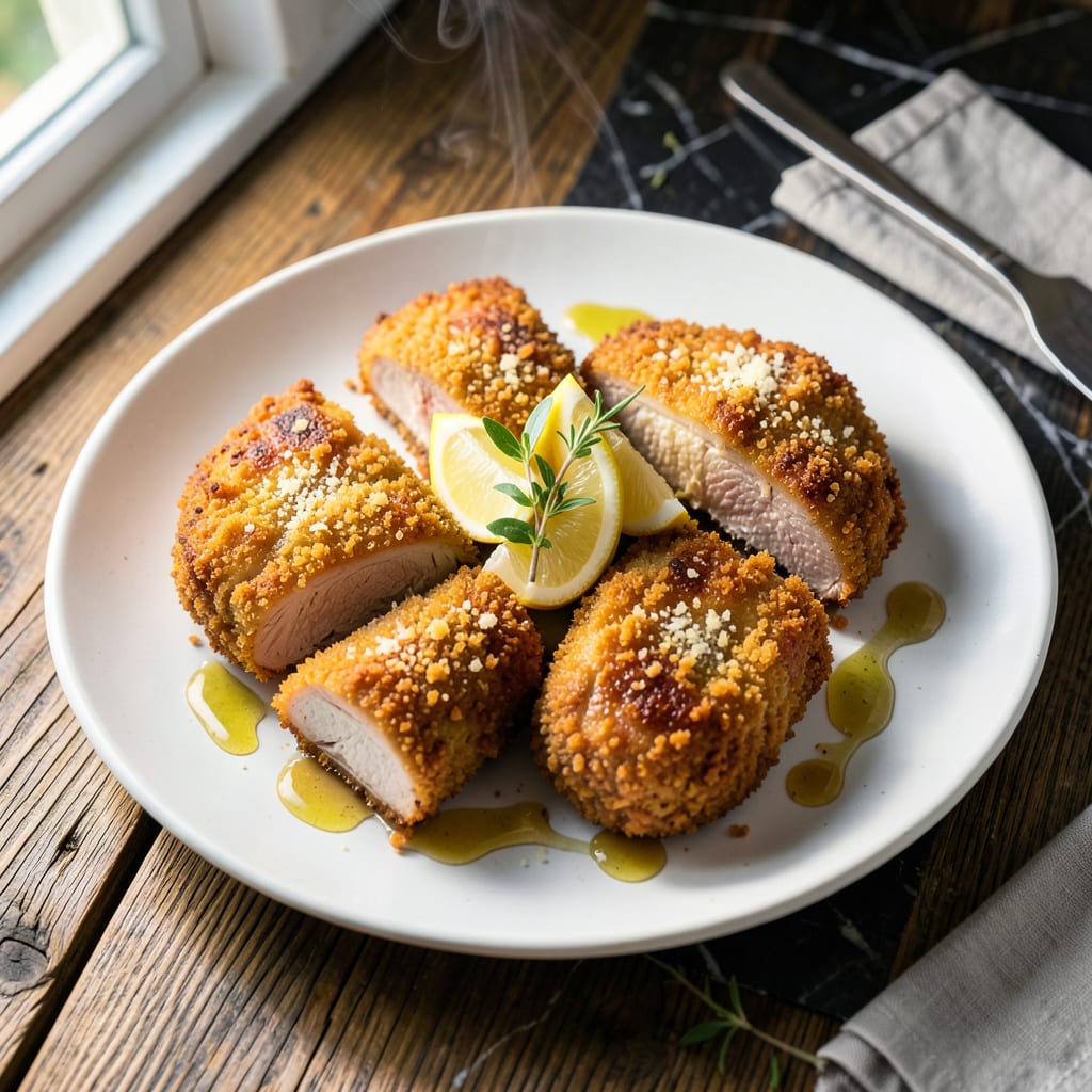 Visual representation of oven fried pork chops recipe