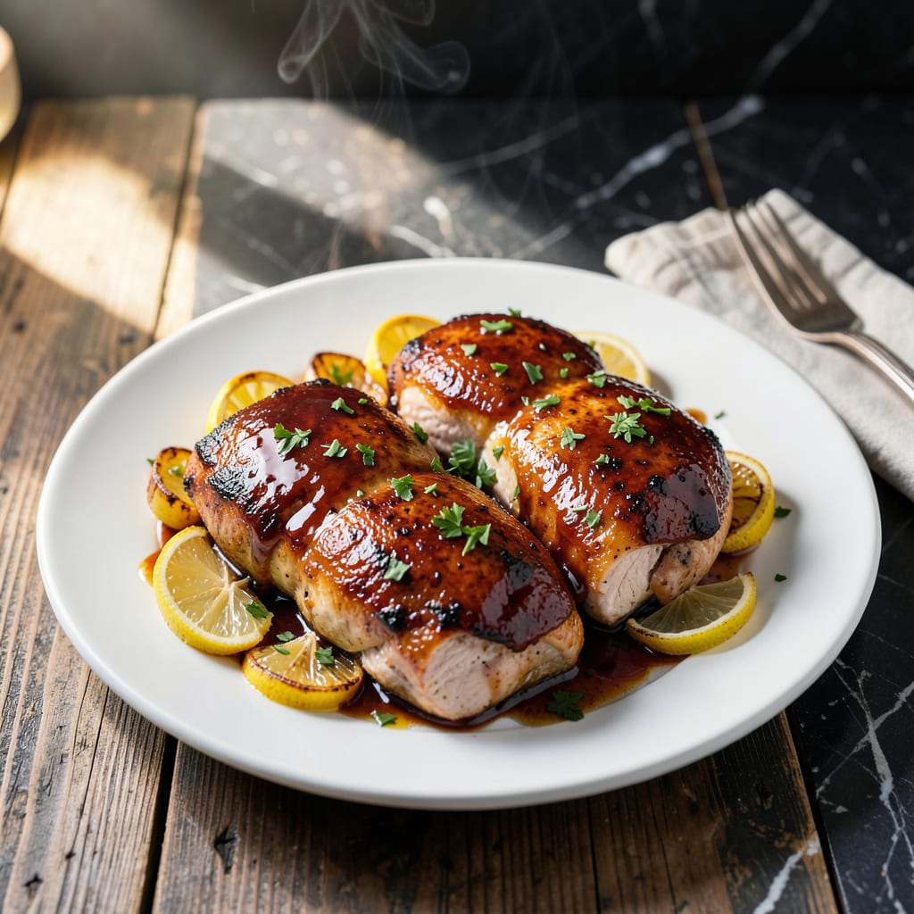 Visual representation of Oven Roasted BBQ Chicken Breast Recipe: Smoky Glaze With Caramelized Edges