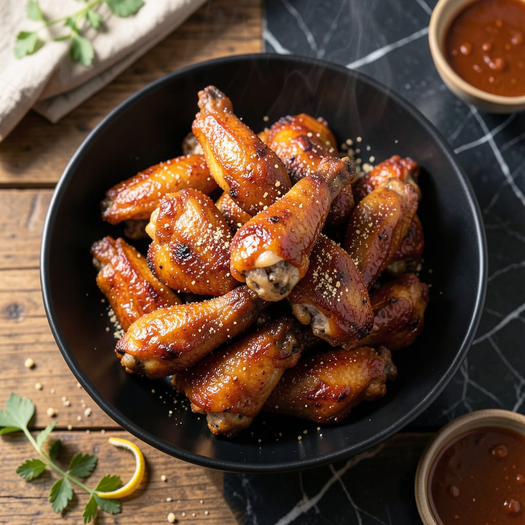 Oven Roasted BBQ Chicken Wings Recipe: Crispy Skin With Sticky Glaze illustration with key details