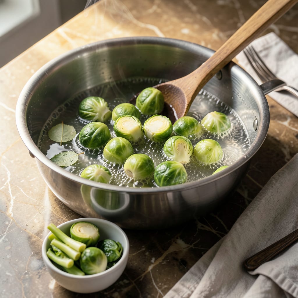 Visual representation of parboiling brussel sprouts