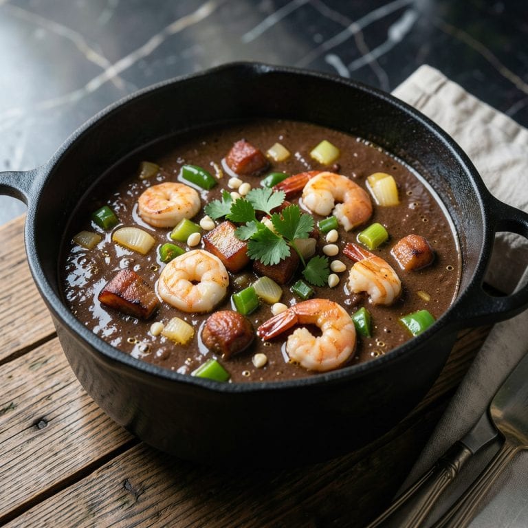 paul prudhomme gumbo recipe illustration with key details