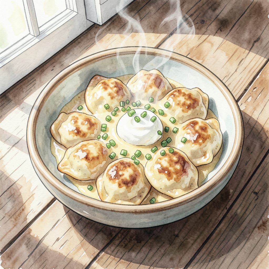 Perogie Recipe: Pan Seared Perfection with Savory Filling example with annotations