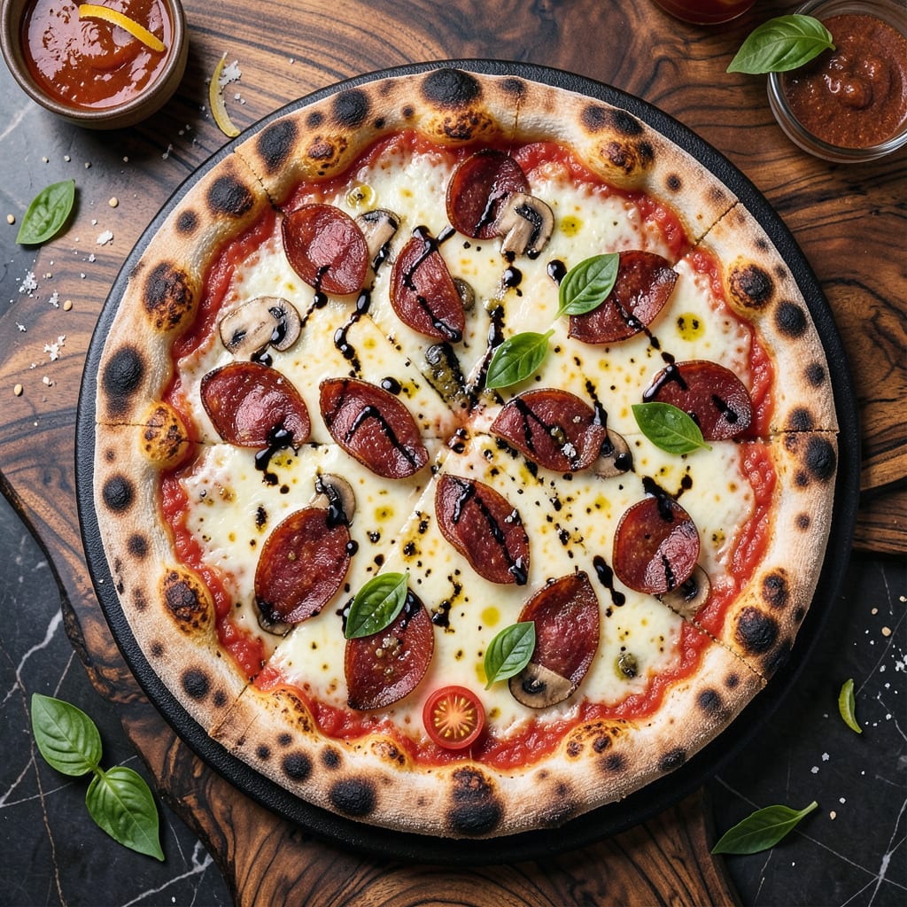 Pizza in Smoker: Wood Fired Crispy Crust With Charred Bubble Edges illustration with key details