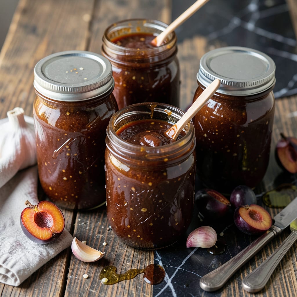 Visual representation of plum bbq sauce canning recipe