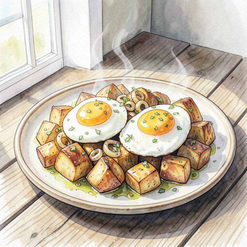 Potato and Egg Recipe: Hearty Breakfast Made Easy example with annotations