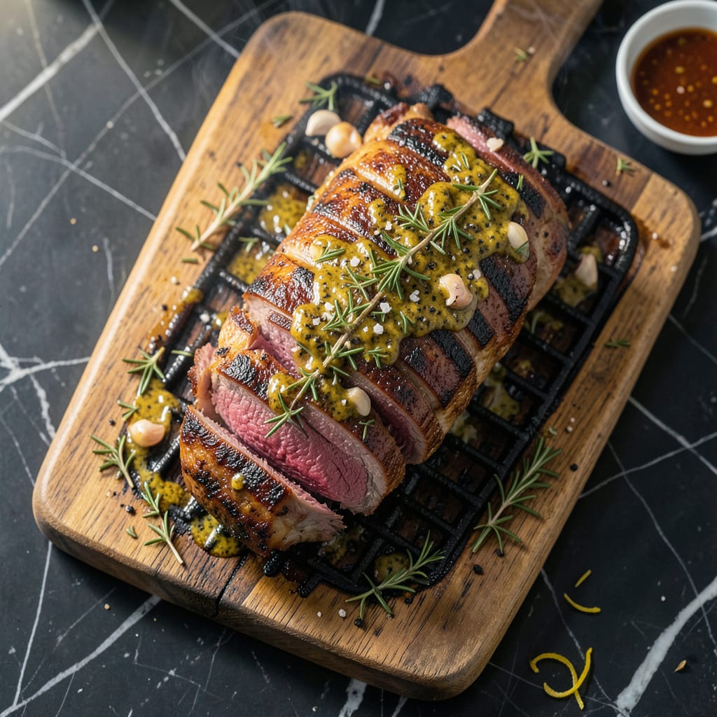 Visual representation of Prime Rib Roast On Grill Recipe: Wood Fired Elegance With Herb Crust