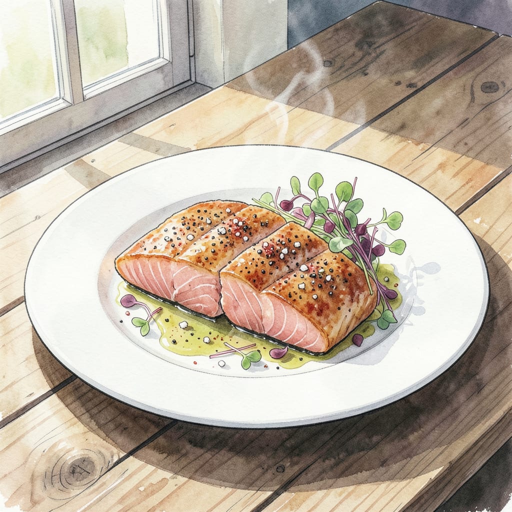Restaurant Salmon Recipe: Pan Seared Perfection Every Time example with annotations