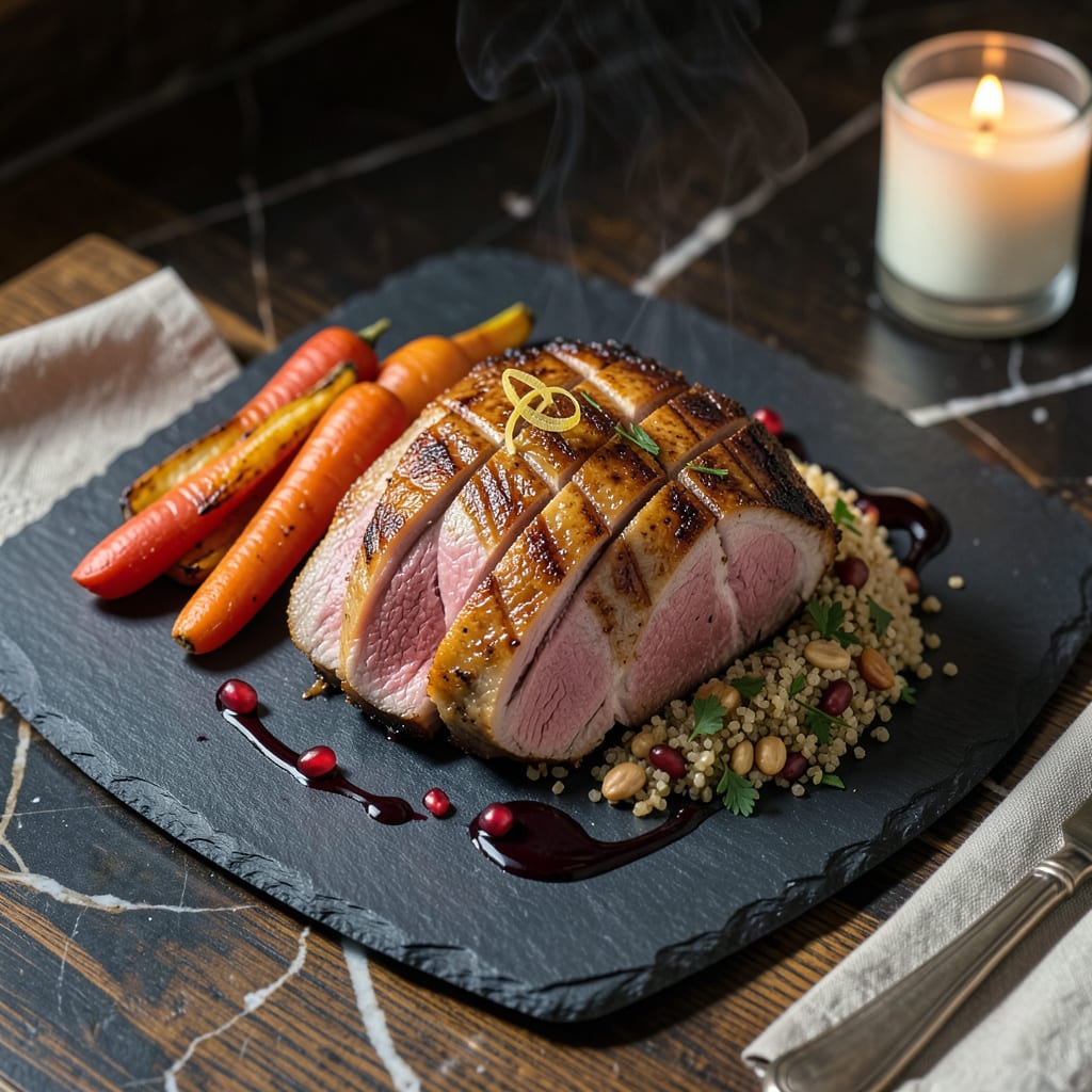 Reverse Sear Duck Breast: Crispy Skin and Perfectly Pink Centers example with annotations