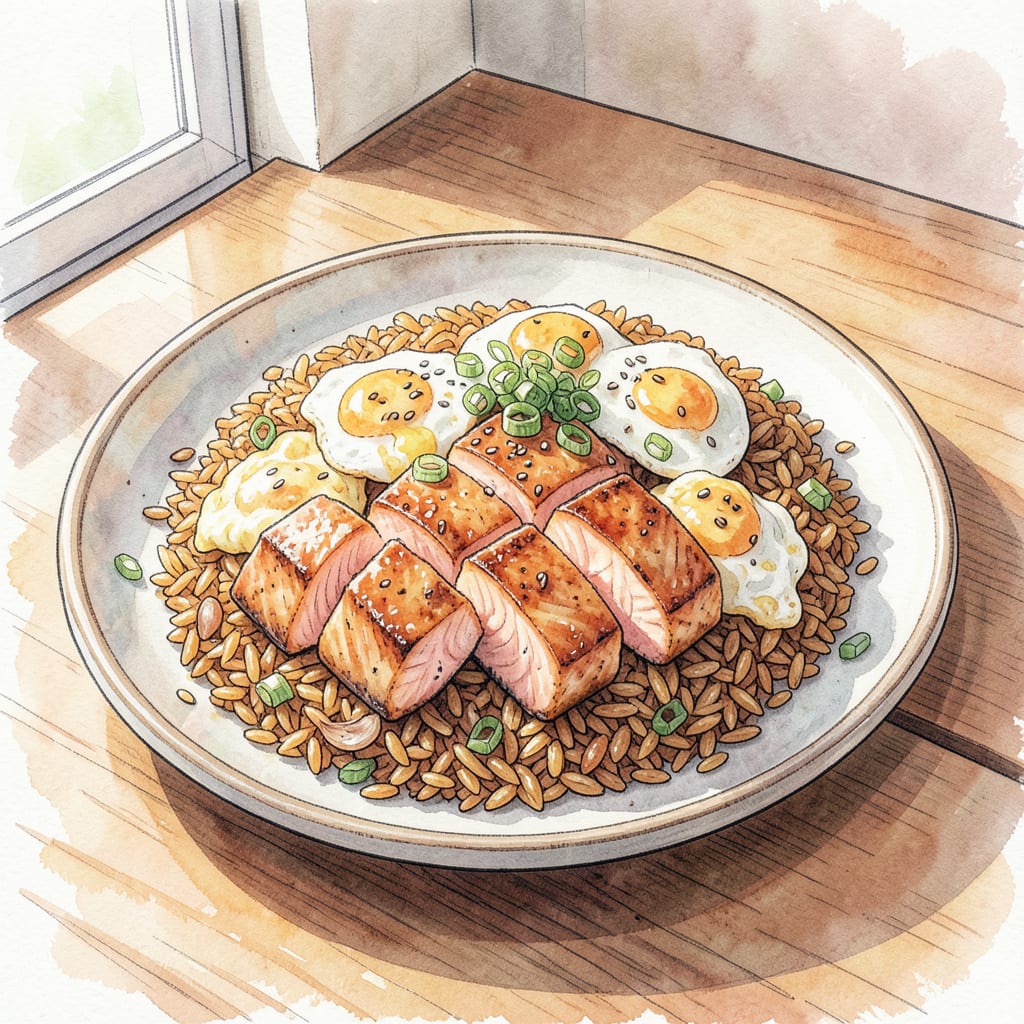 Visual representation of Salmon Fried Rice Recipe: Protein Packed Asian Inspired Delight