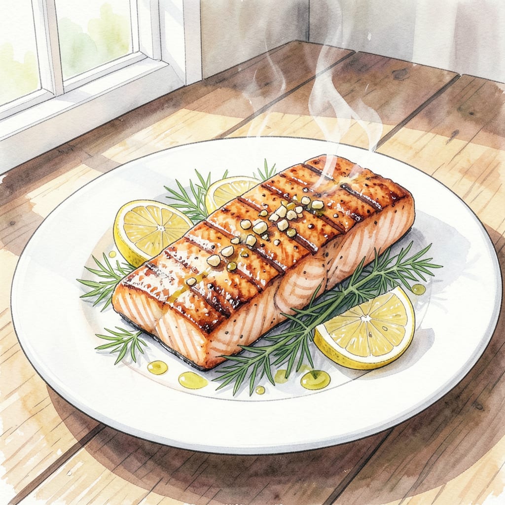 Complete salmon grilled recipe overview image