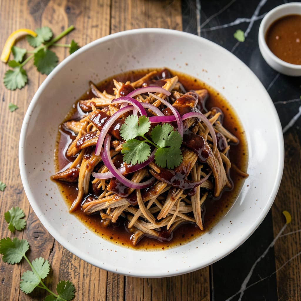 Shredded BBQ Chicken Recipe: Saucy Slow Cooked Goodness illustration with key details
