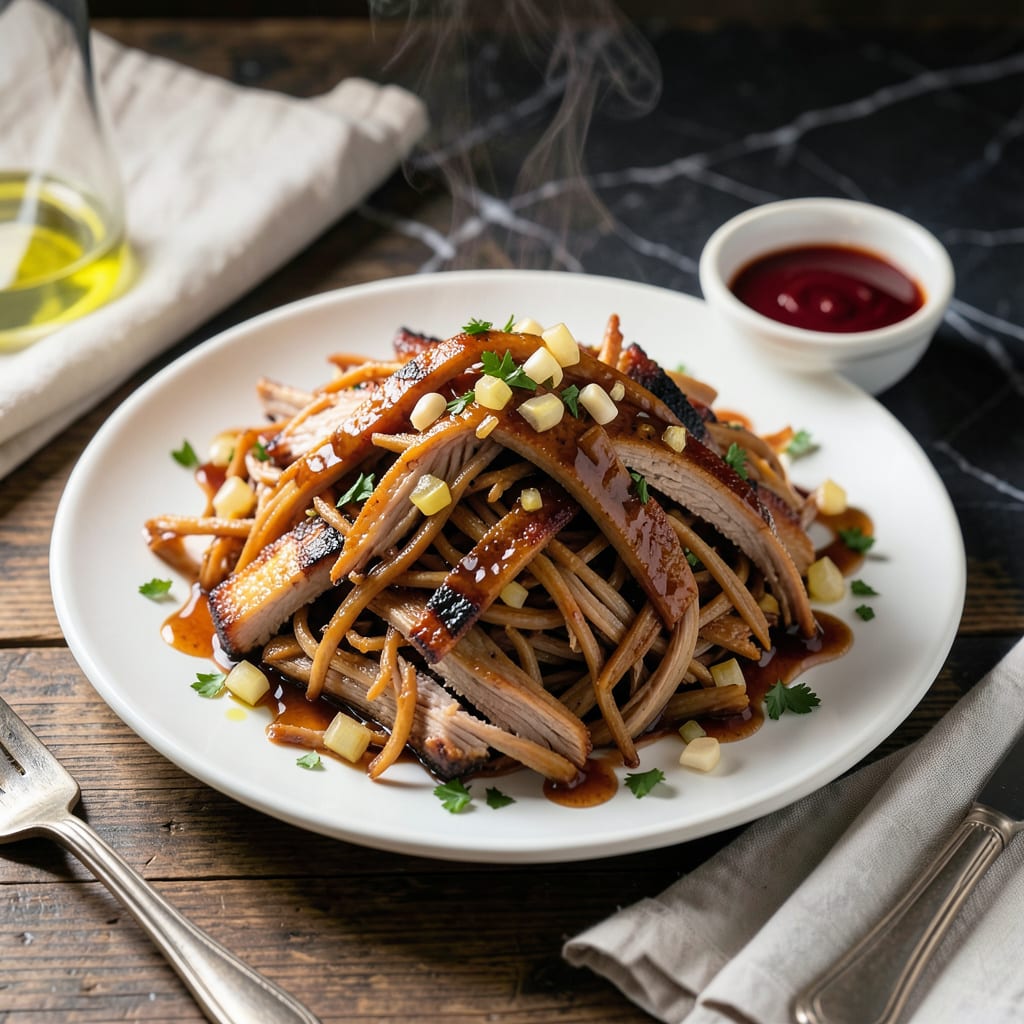 Visual representation of shredded bbq pork recipe
