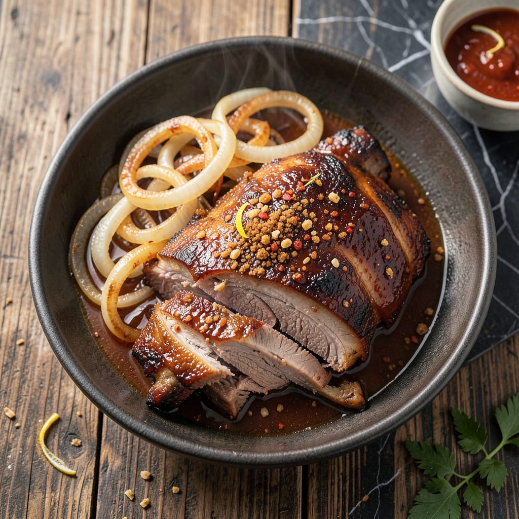 slow cooked bbq pork shoulder recipe illustration with key details