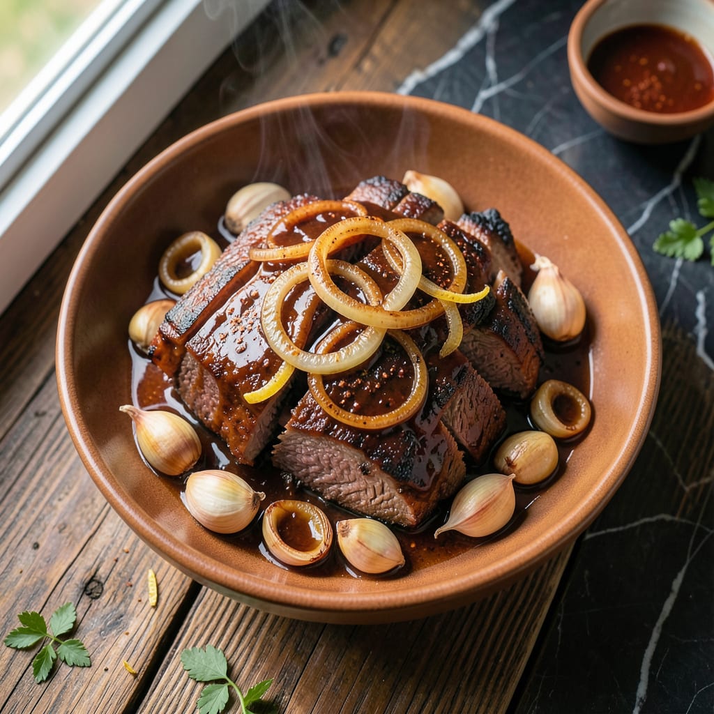 Slow Cooker Beef Brisket With BBQ Sauce Recipe: Hands Off Smoky Richness example with annotations