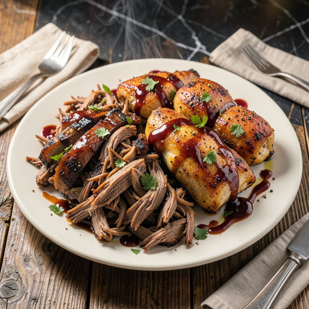 Visual representation of smithfields chicken and bbq pulled pork recipe