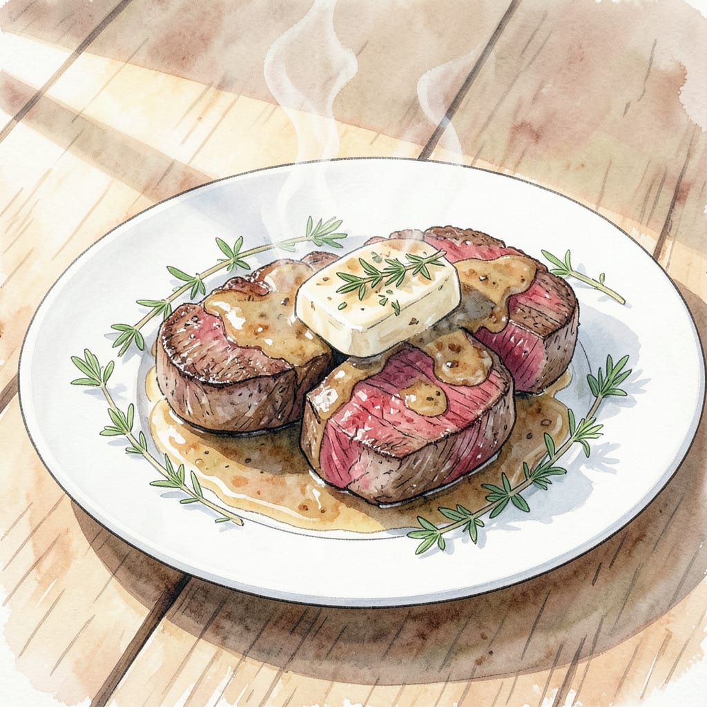 Steak Medallions Recipe: Tender Center with Pan Seared Crust example with annotations