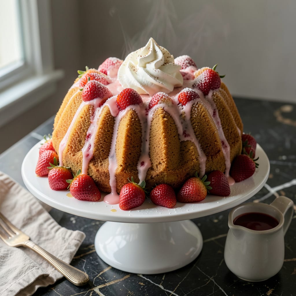 Complete Strawberries and Cream Nothing Bundt Cake Copycat Recipe: Moist Layers With Fresh Berry Swirls overview image