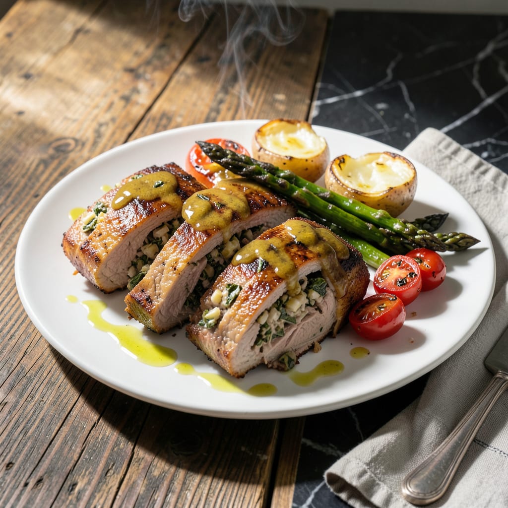 stuffed pork chops recipe oven illustration with key details