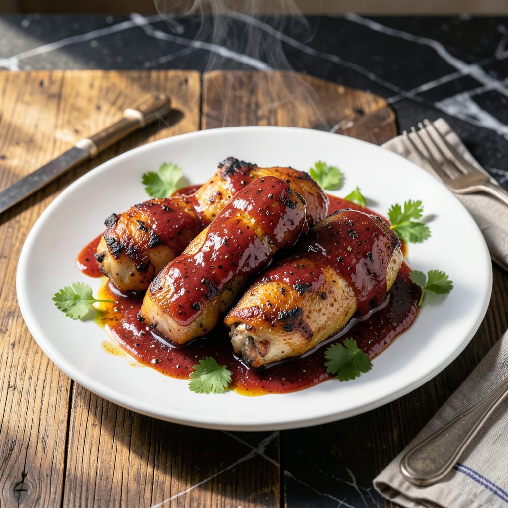 sweet and spicy bbq chicken recipe example with annotations