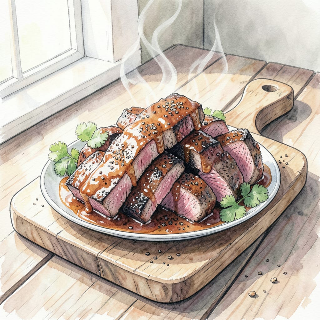 Sweet and Sticky Burnt Ends BBQ Recipe: Caramelized Perfection illustration with key details
