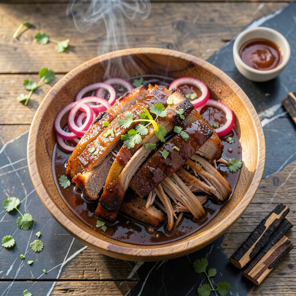 Texas BBQ Pulled Pork Recipe: Slow Smoked Sweet and Smoky Tenderloin illustration with key details