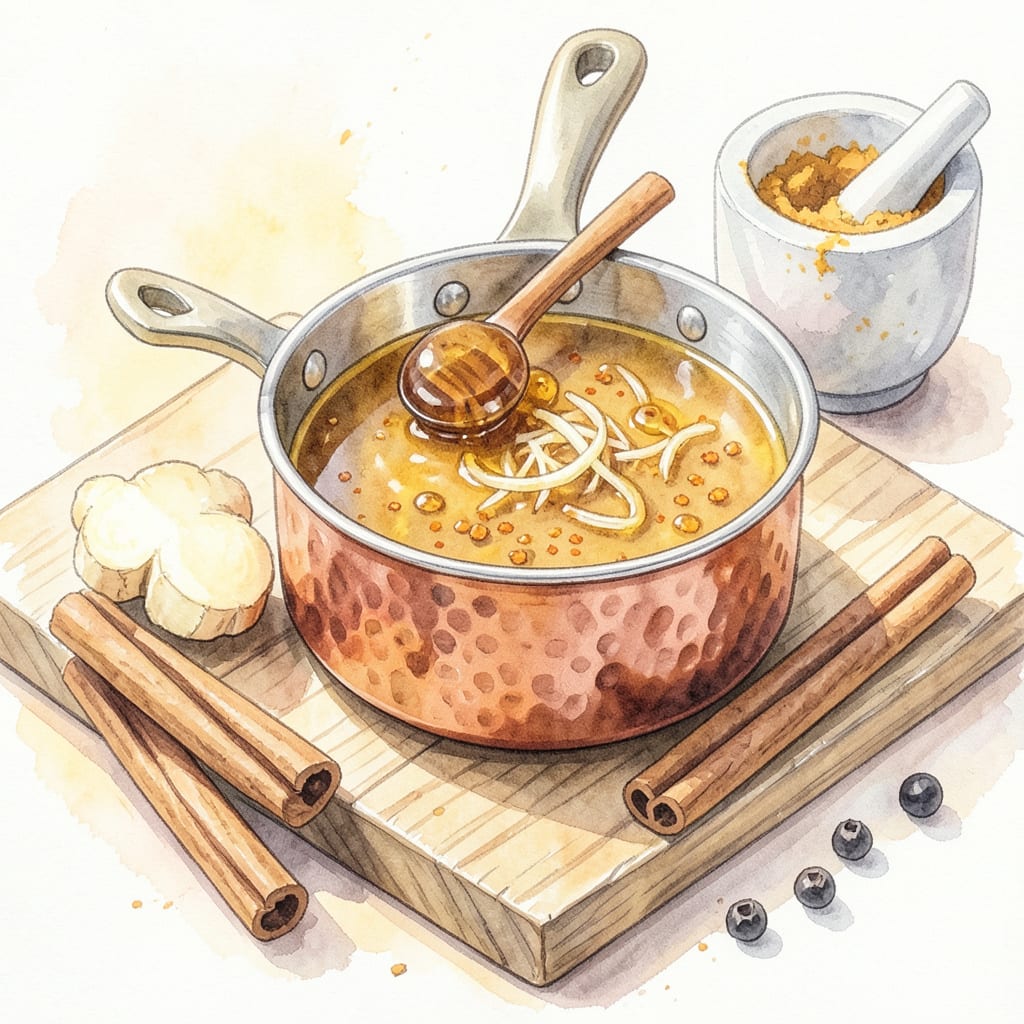 Turmeric, Ginger, Cinnamon, Black Pepper, Honey Recipe: Golden Immunity Boosting Elixir example with annotations