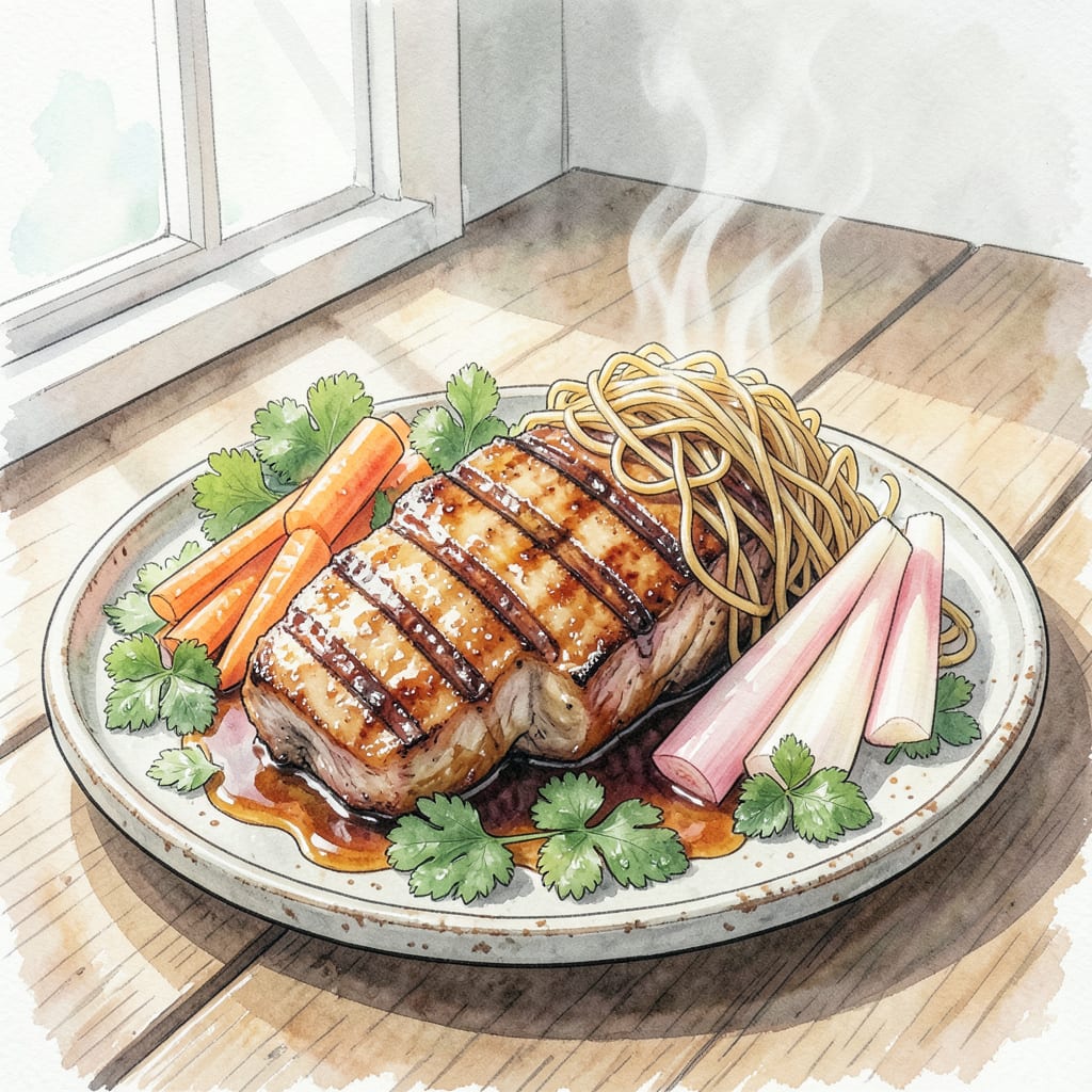 Vietnamese BBQ Pork Recipe: Charred and Tender Perfection illustration with key details