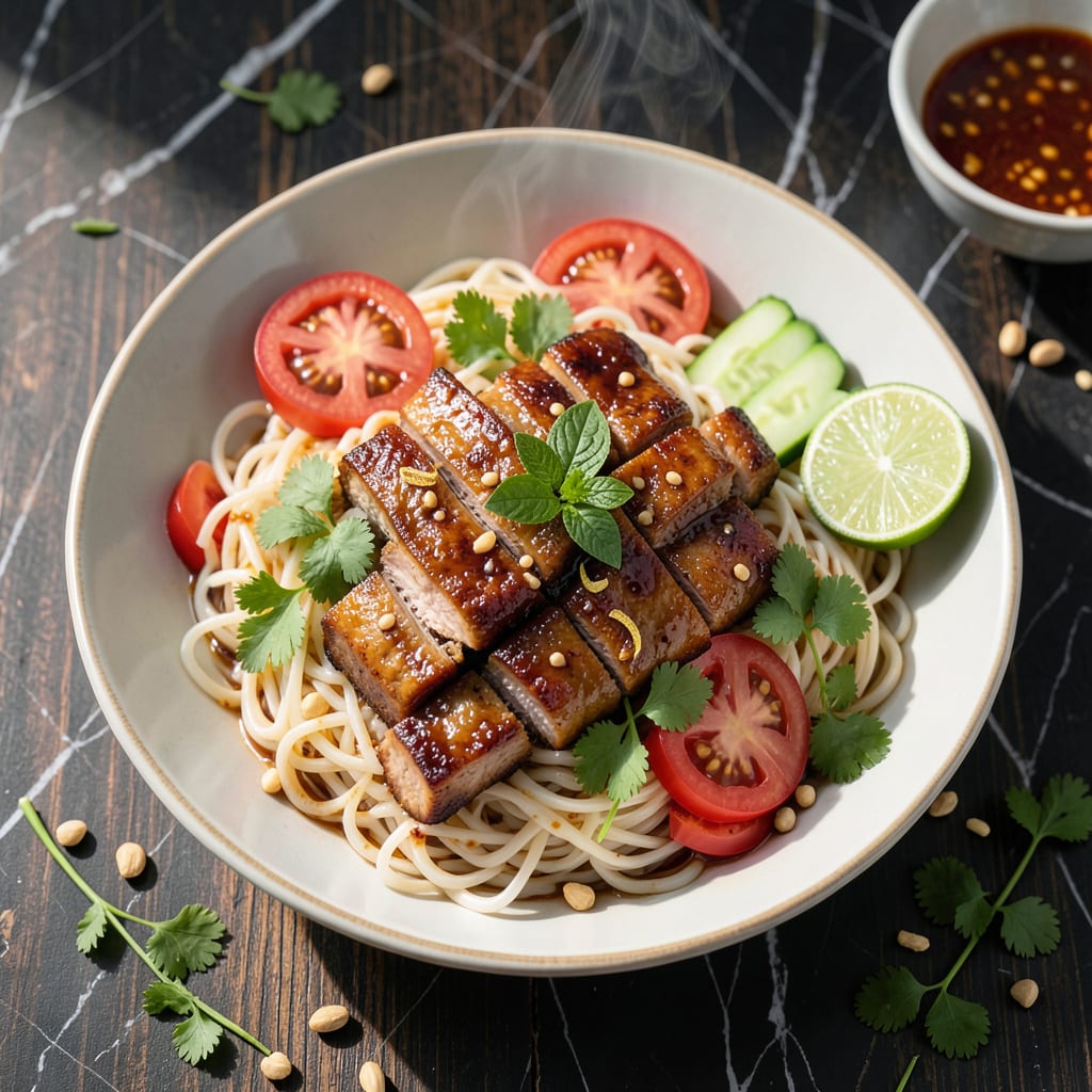 vietnamese bbq pork vermicelli recipe illustration with key details