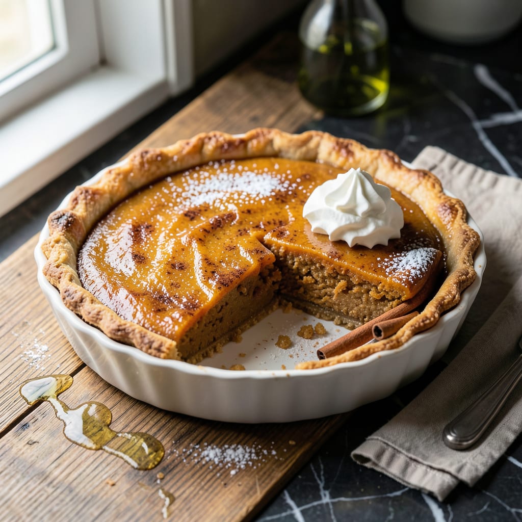 Wegmans Pumpkin Pie Recipe: Spiced Custard in a Flaky Crust illustration with key details