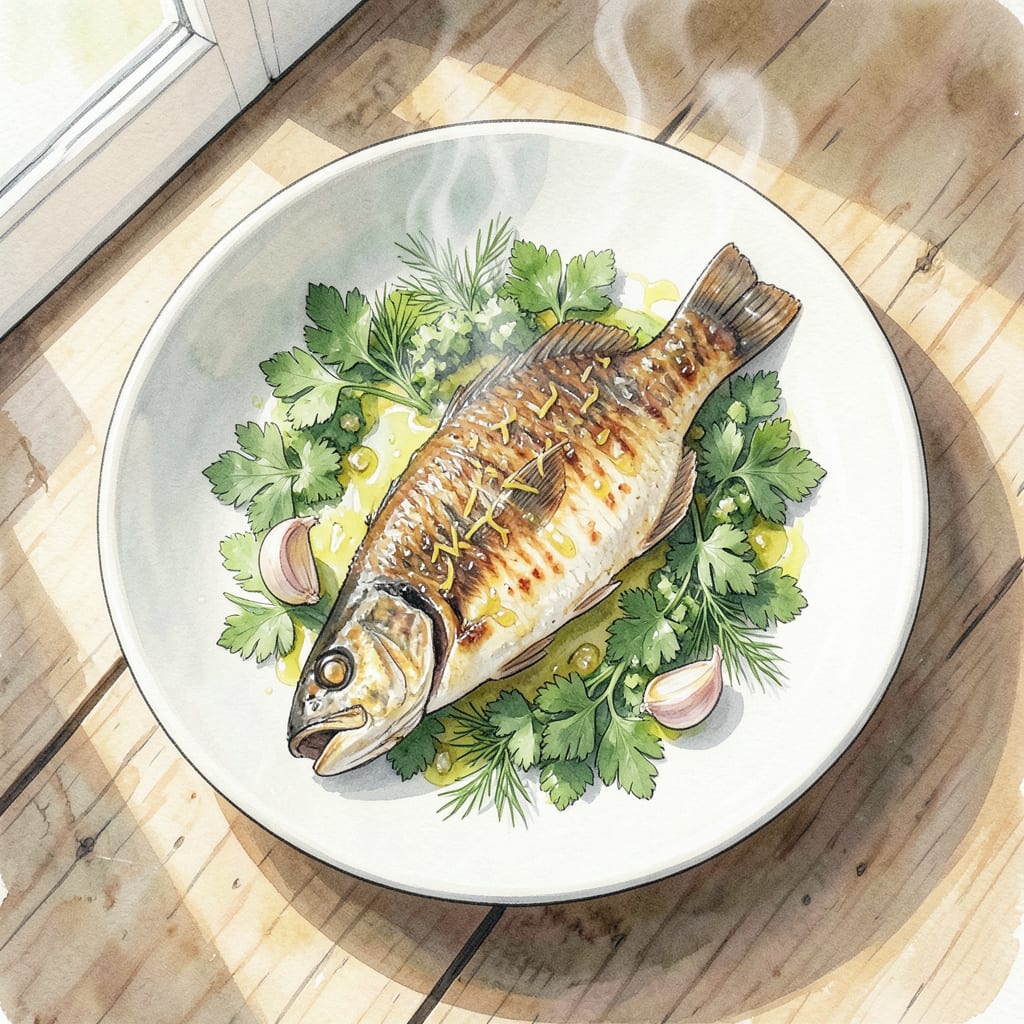 Whole Pompano Recipe: Pan Seared Perfection with Mediterranean Flair illustration with key details